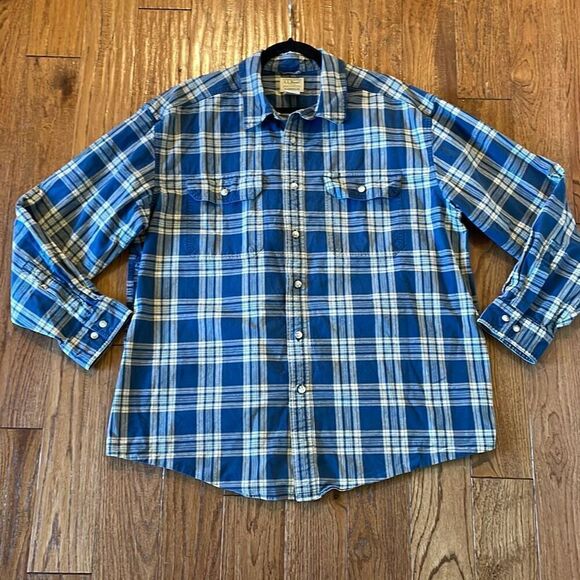 L.L. Bean blue plaid traditional fit checkered button down XL - Picture 7 of 11